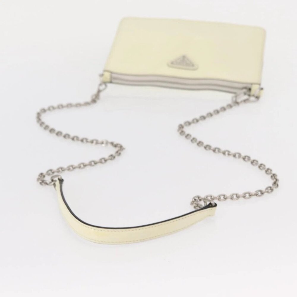 PRADA Chain Shoulder Bag Safiano leather White Silver Auth 153937 - Picture 8 of 16